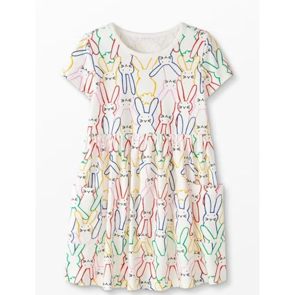 Hanna Andersson Girls 10 Bunch of Bunnies Pocket Play Dress